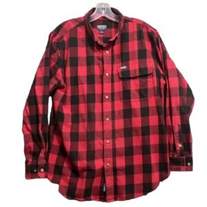 Smith's Workwear Mens M Red Plaid Flannel Shirt Long Sleeve Button Up Pocket